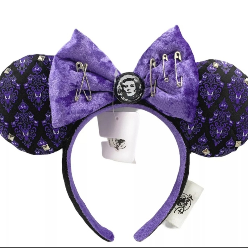 Disney Haunted Mansion Wallpaper Black Sequin Lace Bow Minnie Ear Headband